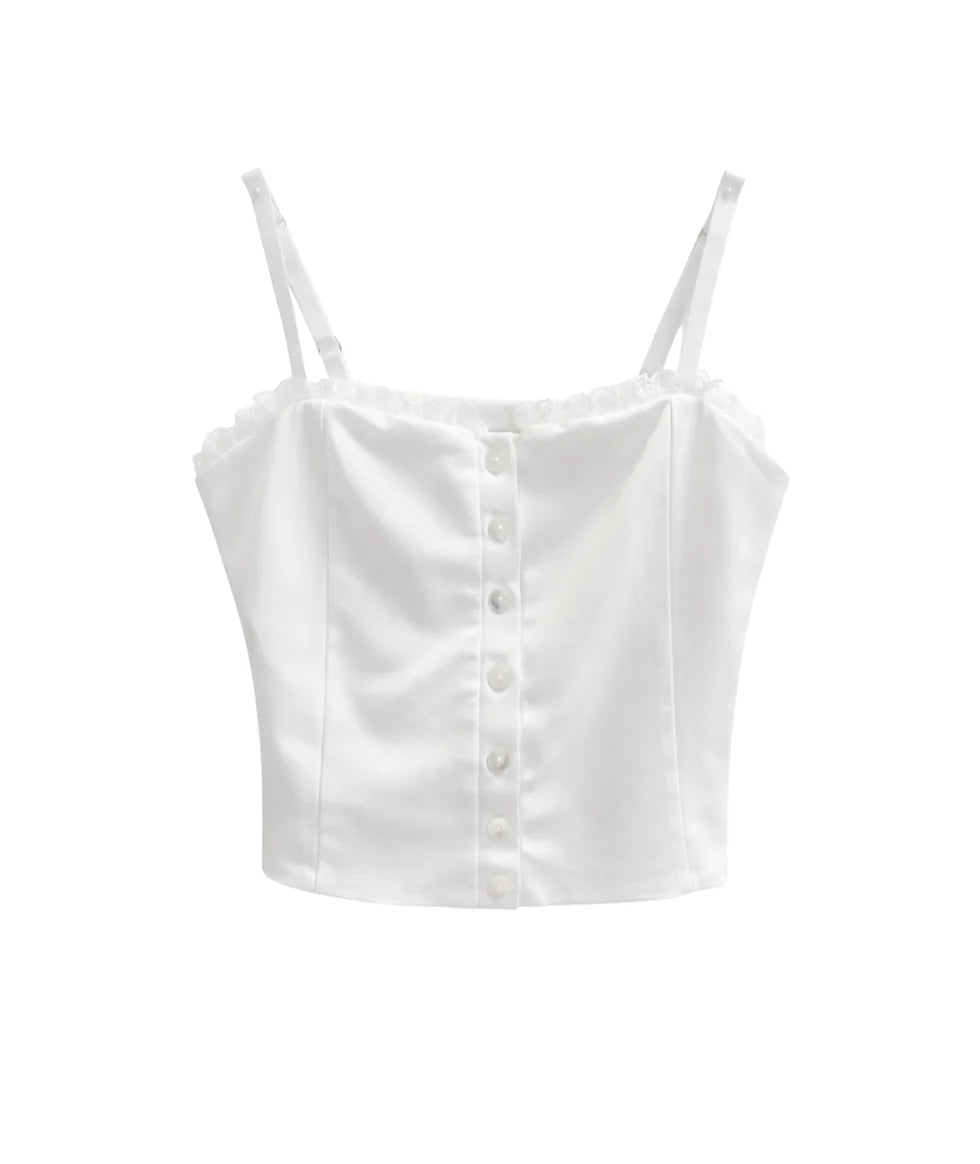 KatieJ Delia Button Down Top, White