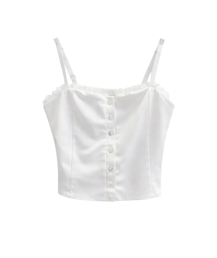 KatieJ Delia Button Down Top, White
