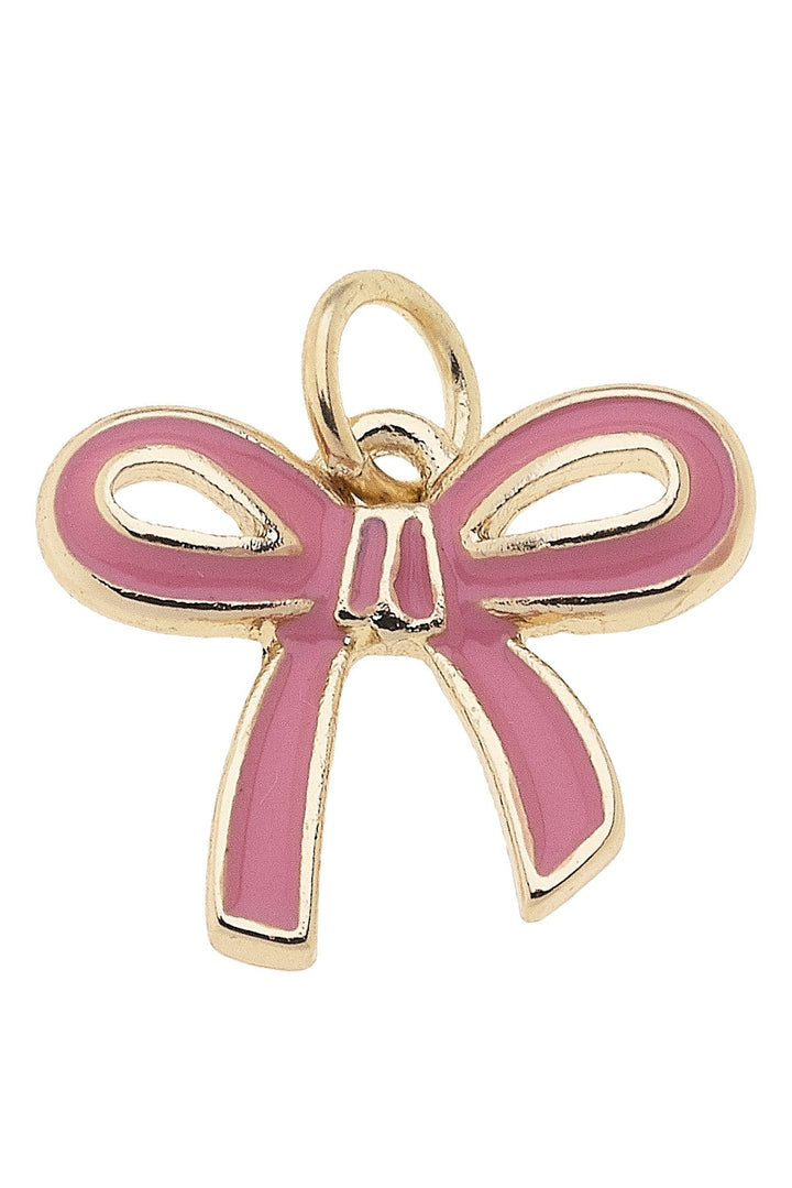 Canvas Style Enamel Bow Charm, Light Pink