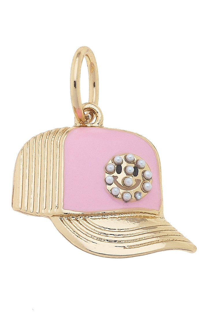 Canvas Style Smiley Face Trucker Hat Charm, Light Pink