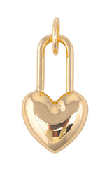 Canvas Style Heart Padlock Charm, Shiny Gold