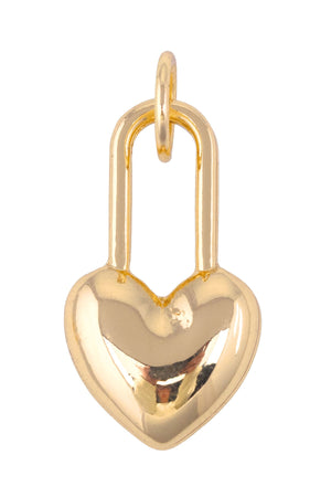 Canvas Style Heart Padlock Charm, Shiny Gold