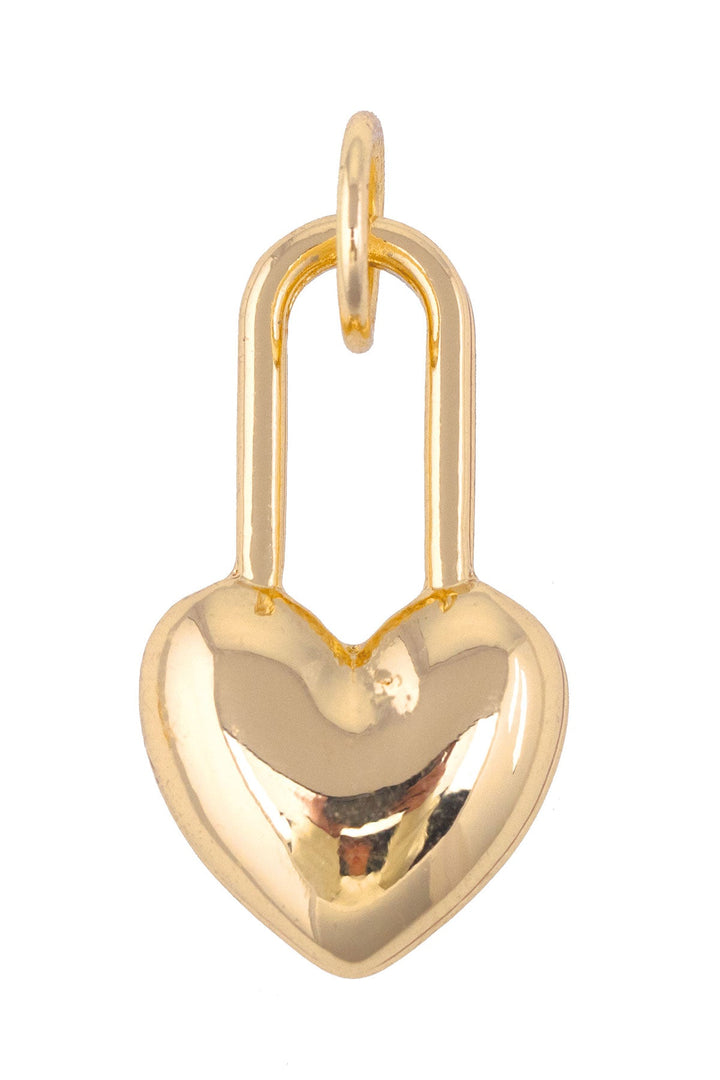 Canvas Style Heart Padlock Charm, Shiny Gold
