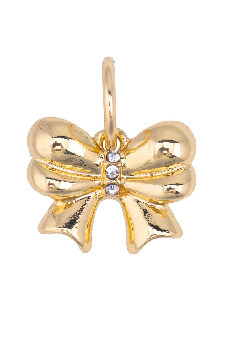 Canvas Style Rhinestone Ribbon Bow Charm, Shiny Gold