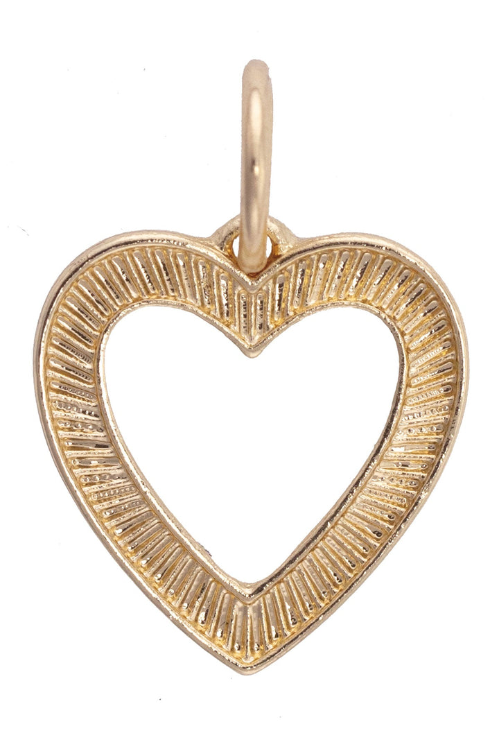 Canvas Style Fluted Open Heart Charm, Shiny Gold