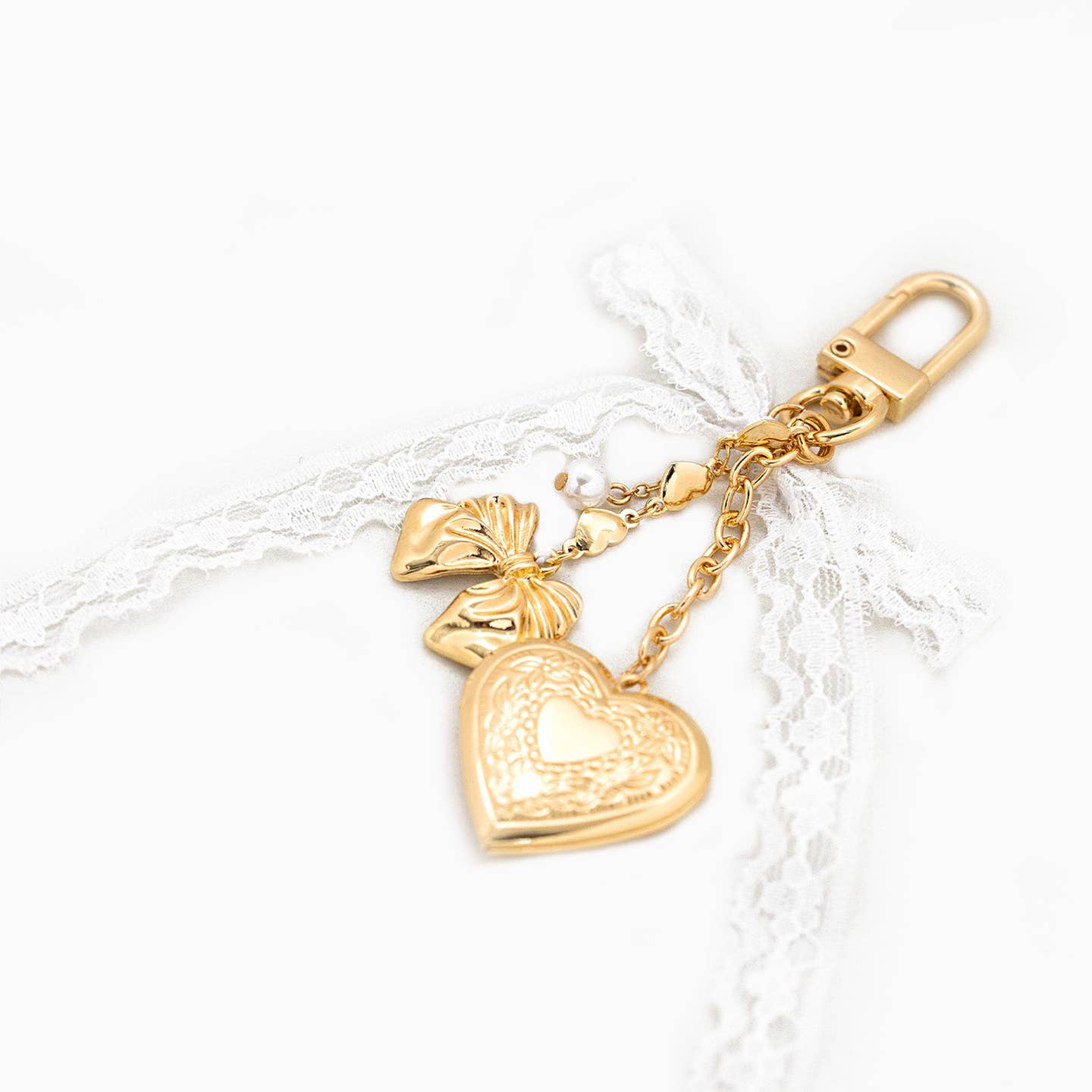 Lace Bow Heart Locket Bag Charm