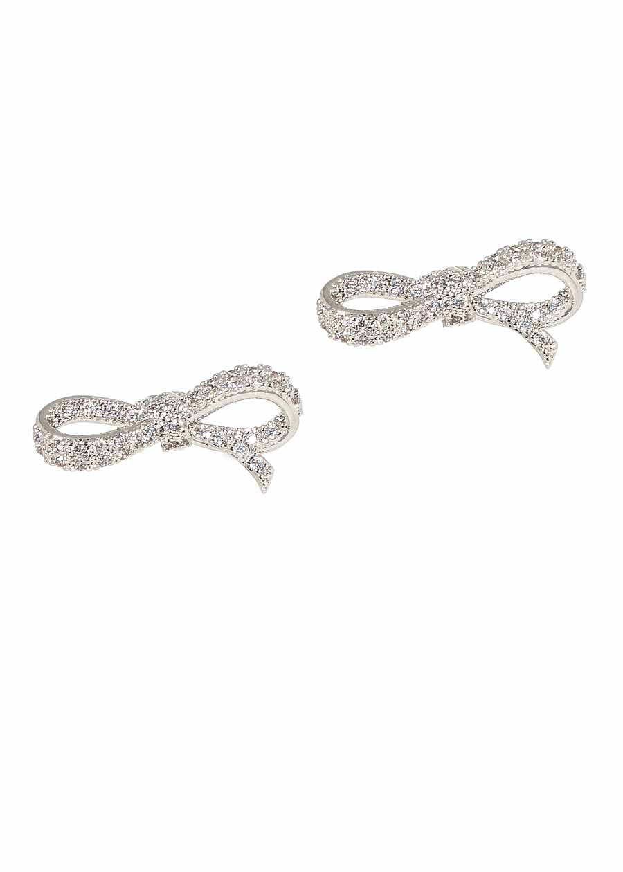 Theia Bella Crystal Bow Stud Earings, White Gold