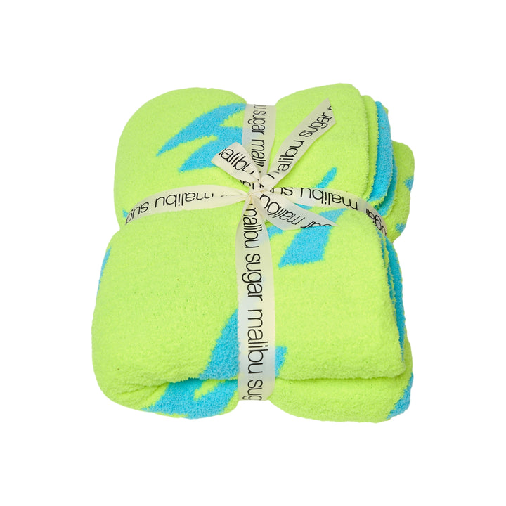 Malibu Sugar Smiley Face & Lightning Reversible Plush Throw Blankets