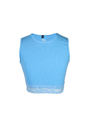 fbz Neon Blue Tank with Lace Trim