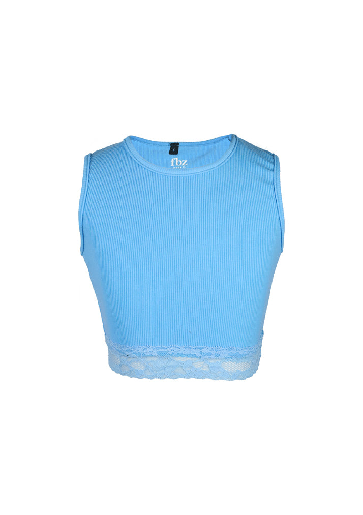 fbz Neon Blue Tank with Lace Trim