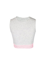 fbz Light Misty Grey Ribbed Tank with Pink Renda Lace Trim