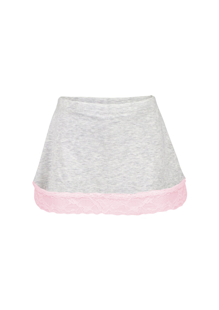 fbz Light Misty Grey Ribbed Skort with Pink Renda Lace Trim