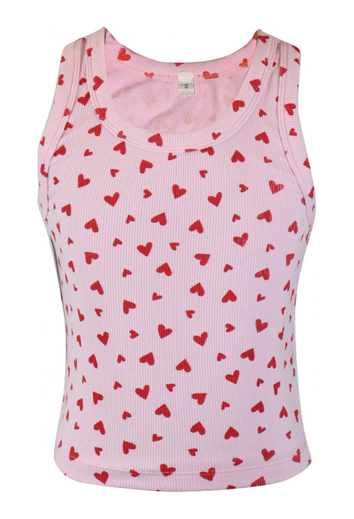 FBZ Pink Tank with Red Hearts