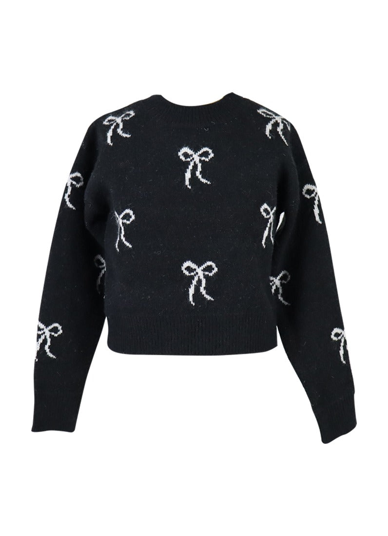 fbz Black & White All Over Bow Knit Sweater
