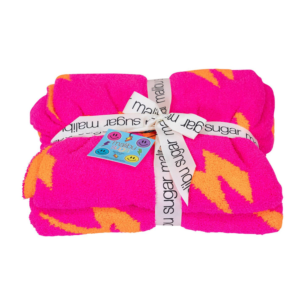 Malibu Sugar Smiley Face & Lightning Reversible Plush Throw Blankets