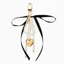Pearl Bow and Fabric Bow Heart Bag Charm