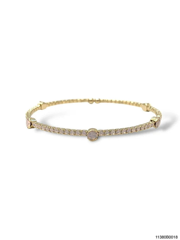 Theia Single Row Swarvoski Crystal Flexible Bangle Bracelet with Opals
