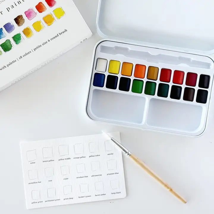 Emily Lex Watercolor Paint Set of 18 Colors with Brush