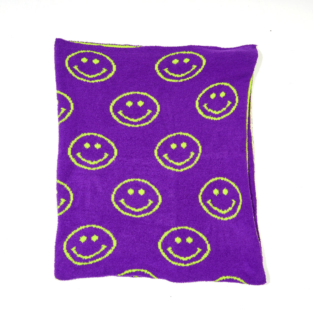 Malibu Sugar Smiley Face & Lightning Reversible Plush Throw Blankets