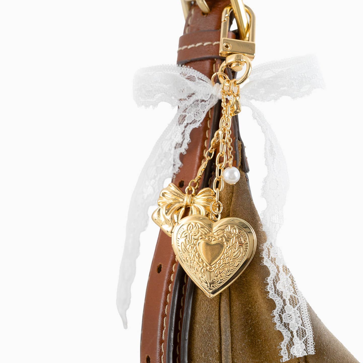Lace Bow Heart Locket Bag Charm
