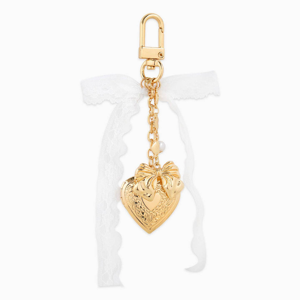 Lace Bow Heart Locket Bag Charm