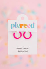 peirced Huggies Earings, Hot Pink
