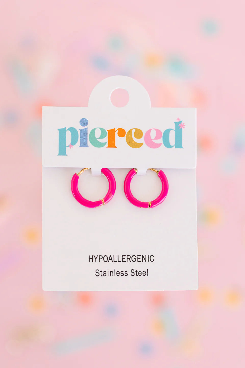 peirced Huggies Earings, Hot Pink