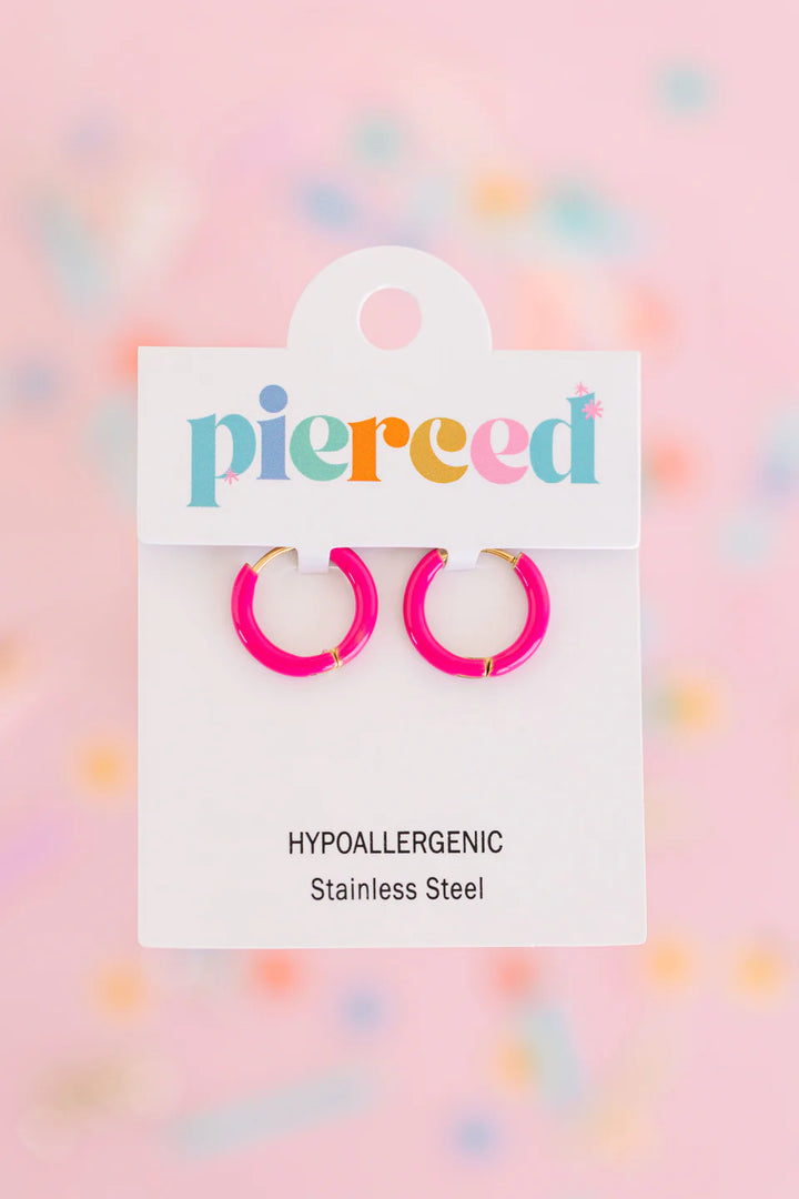 peirced Huggies Earings, Hot Pink