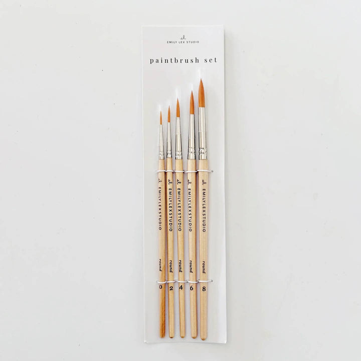 Emily Lex Studio Watercolor Paintbrush, Set of five wood brushes