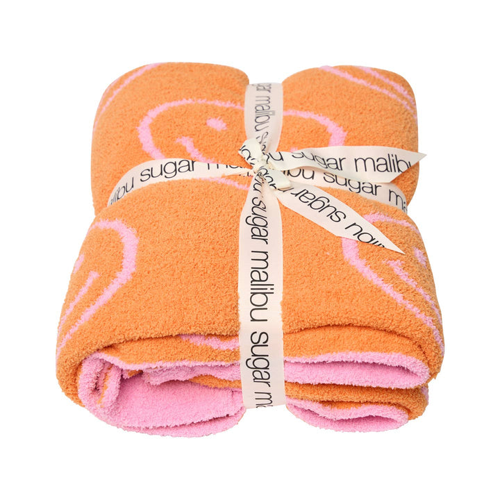 Malibu Sugar Smiley Face & Lightning Reversible Plush Throw Blankets