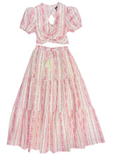 KatieJ Juliet Printed Twisted Front Top, Baby Pink Cottage Stripe
