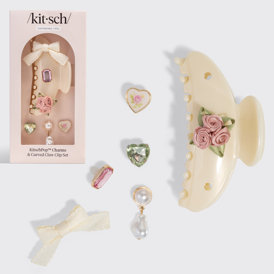 Kitsch Curved Claw Clip 7pc Set Vintage Pearlized Cream