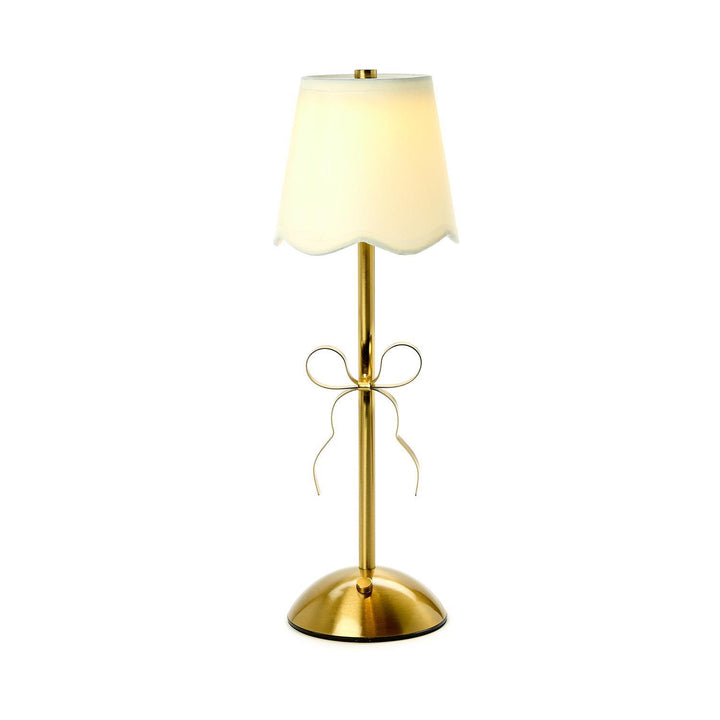 Gold Bow Side Table Lamp that is LED, portable and Cordless