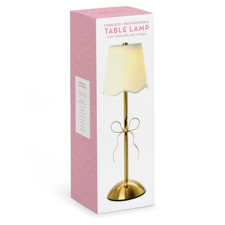 Gold Bow Side Table Lamp that is LED, portable and Cordless