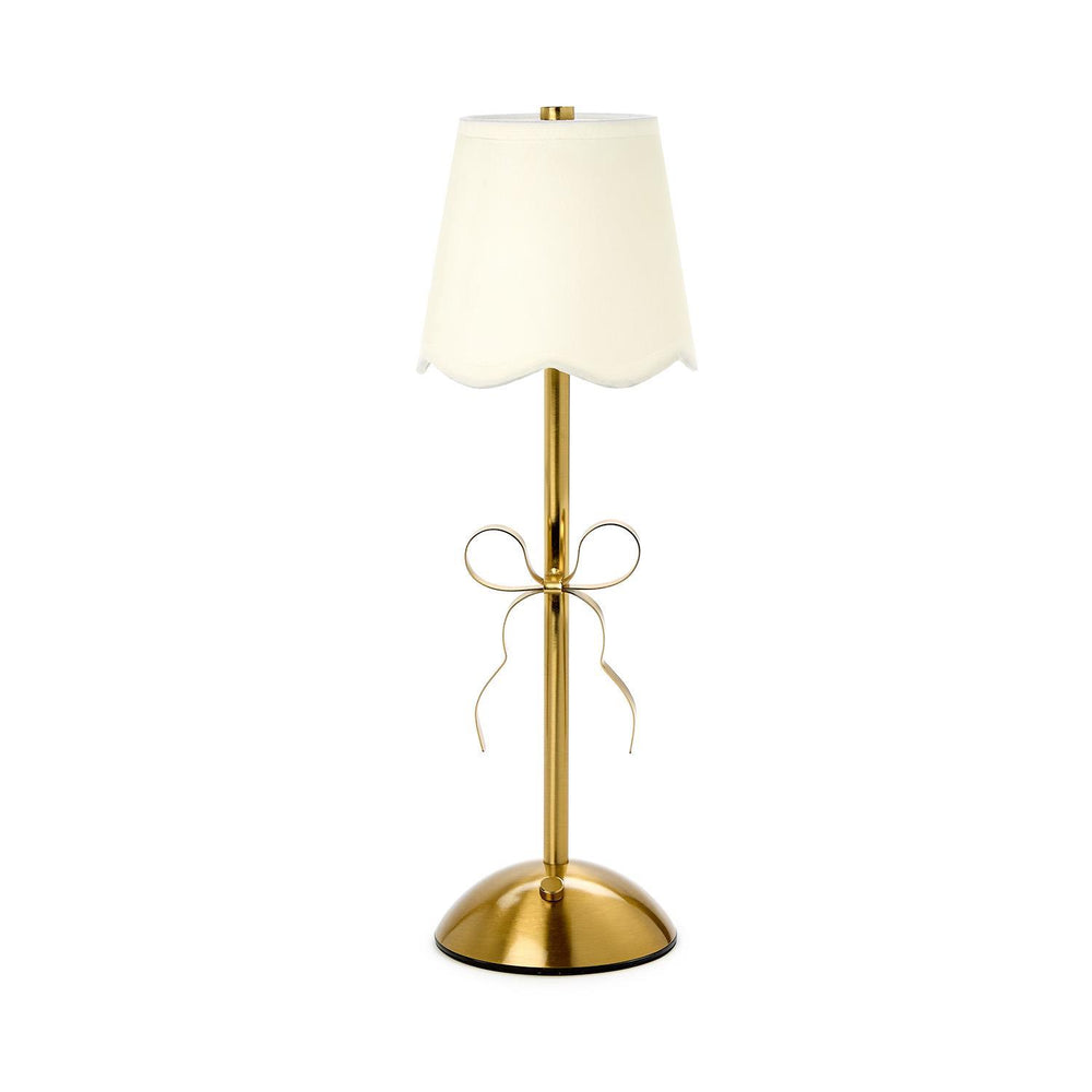Gold Bow Side Table Lamp that is LED, portable and Cordless
