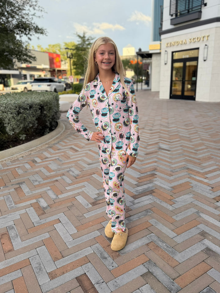 KatieJ Junior Maia Printed Lounge Pant Set, Caviar