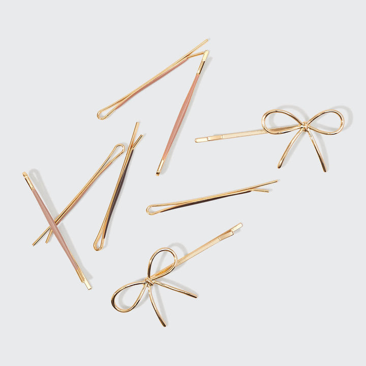 kitsch Metal Enamel Cloud & Bow Bobby Pins 8pc Set - Rosewood