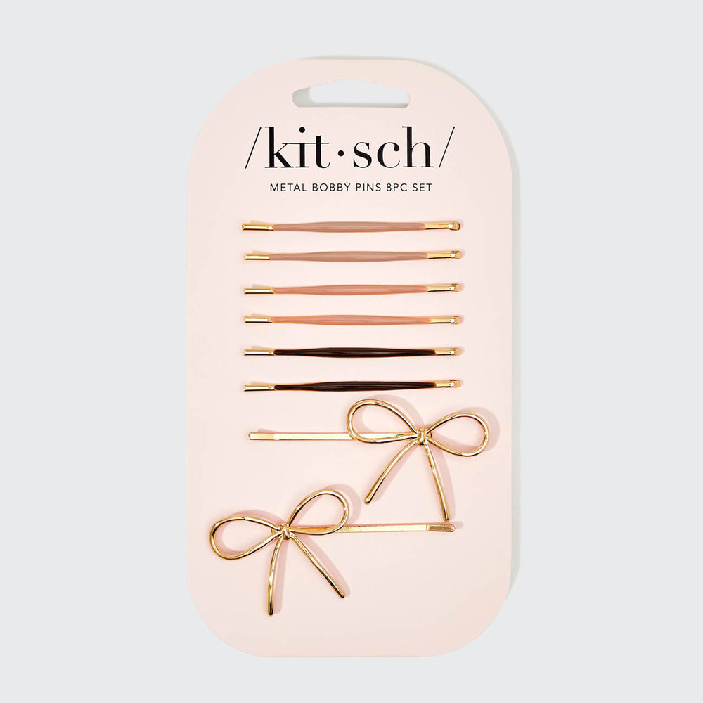 kitsch Metal Enamel Cloud & Bow Bobby Pins 8pc Set - Rosewood