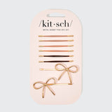kitsch Metal Enamel Cloud & Bow Bobby Pins 8pc Set - Rosewood