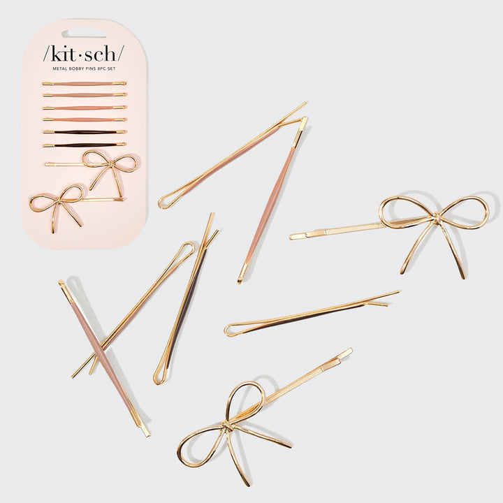 kitsch Metal Enamel Cloud & Bow Bobby Pins 8pc Set - Rosewood