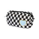 Malibu Sugar Checkered Cosmetic Bag w/ Glitter Chenille Patches For Tweens