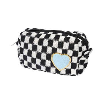 Malibu Sugar Checkered Cosmetic Bag w/ Glitter Chenille Patches For Tweens