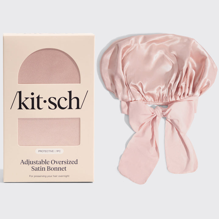 kitsch Adjustable Oversized Satin Bonnet- Blush