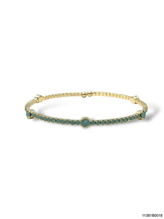 Theia Single Row Swarvoski Crystal Flexible Bangle Bracelet with Opals