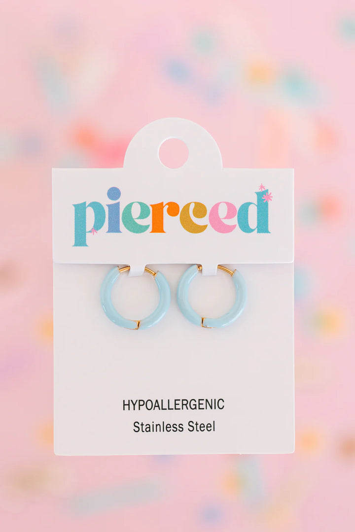 peirced Huggies Earings, Baby Blue