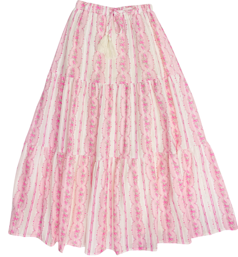 KatieJ Esme Baby Pink Cottage Stripe Maxi Skirt