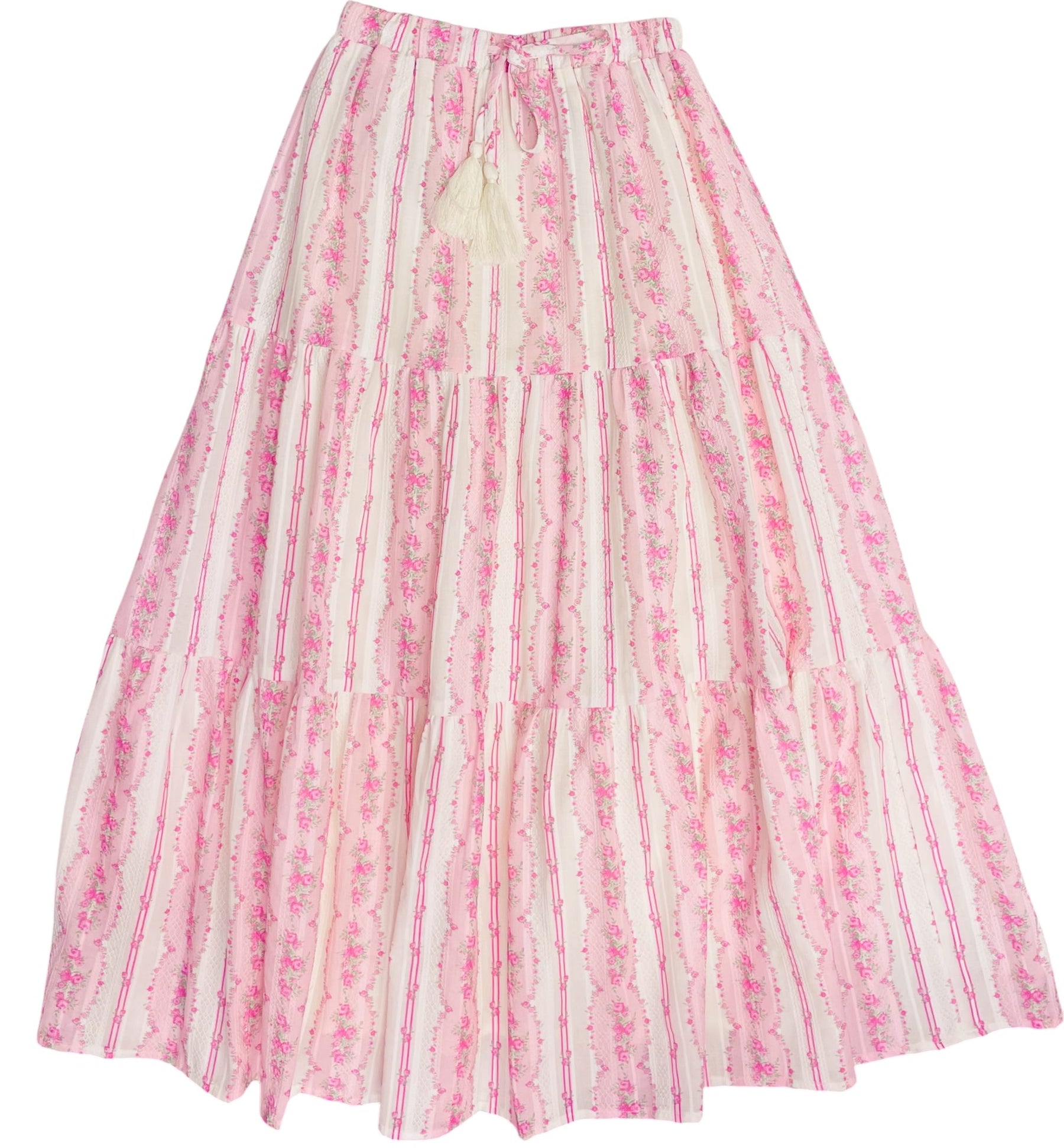 KatieJ Esme Baby Pink Cottage Stripe Maxi Skirt