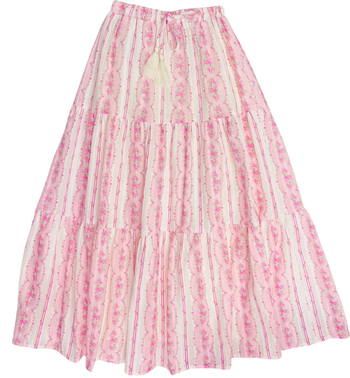 KatieJ Esme Baby Pink Cottage Stripe Maxi Skirt