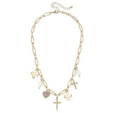 Abigail Multi Cross Charm Necklace in Shiny Gold