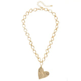 Elise Hammered Heart Cable Chain Necklace in Shiny Gold